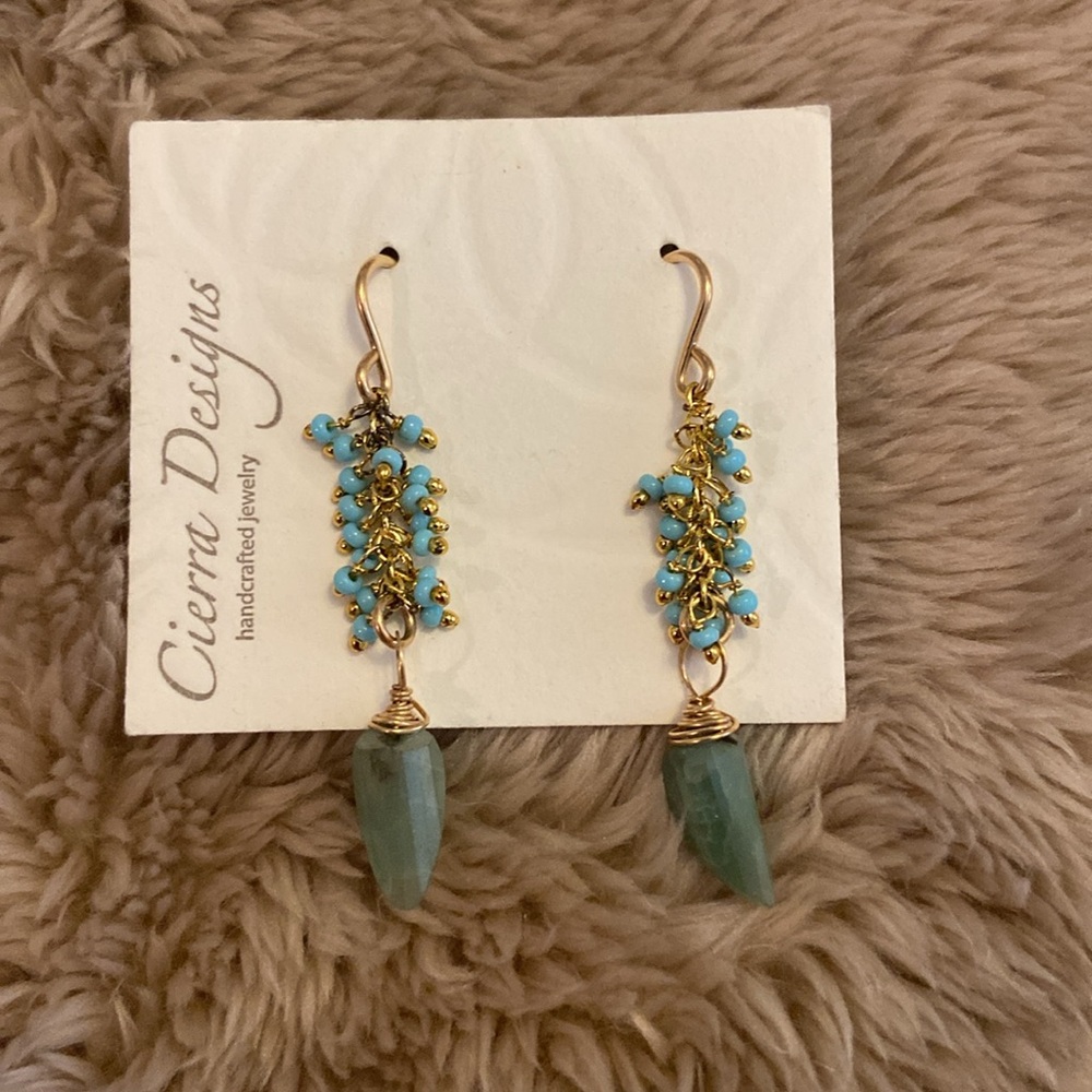 Cierra Designs Handcrafted Jade and Seed Beads 14k Gold Dangle Earrings
